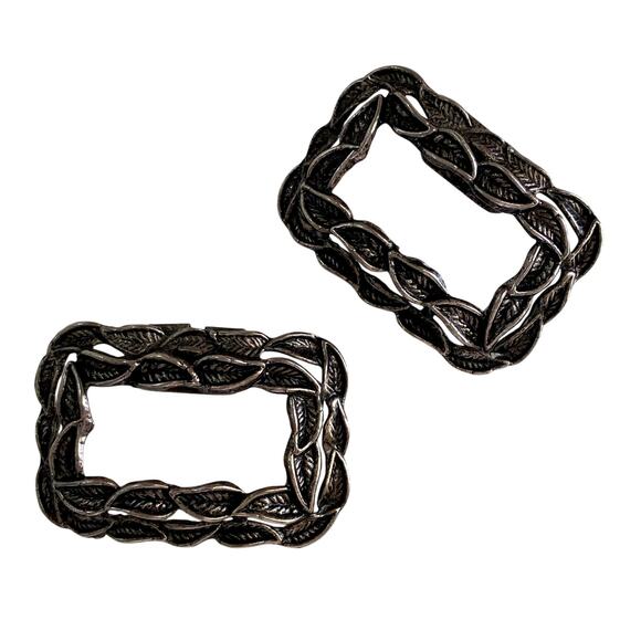 Vintage Black Dark Metal Leaf Rectangular Shoe Clips Witchy Whimsigoth Old Money - Picture 1 of 7